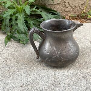 Antique. Silver Plated Creamer Bowl, Floral and Leaf